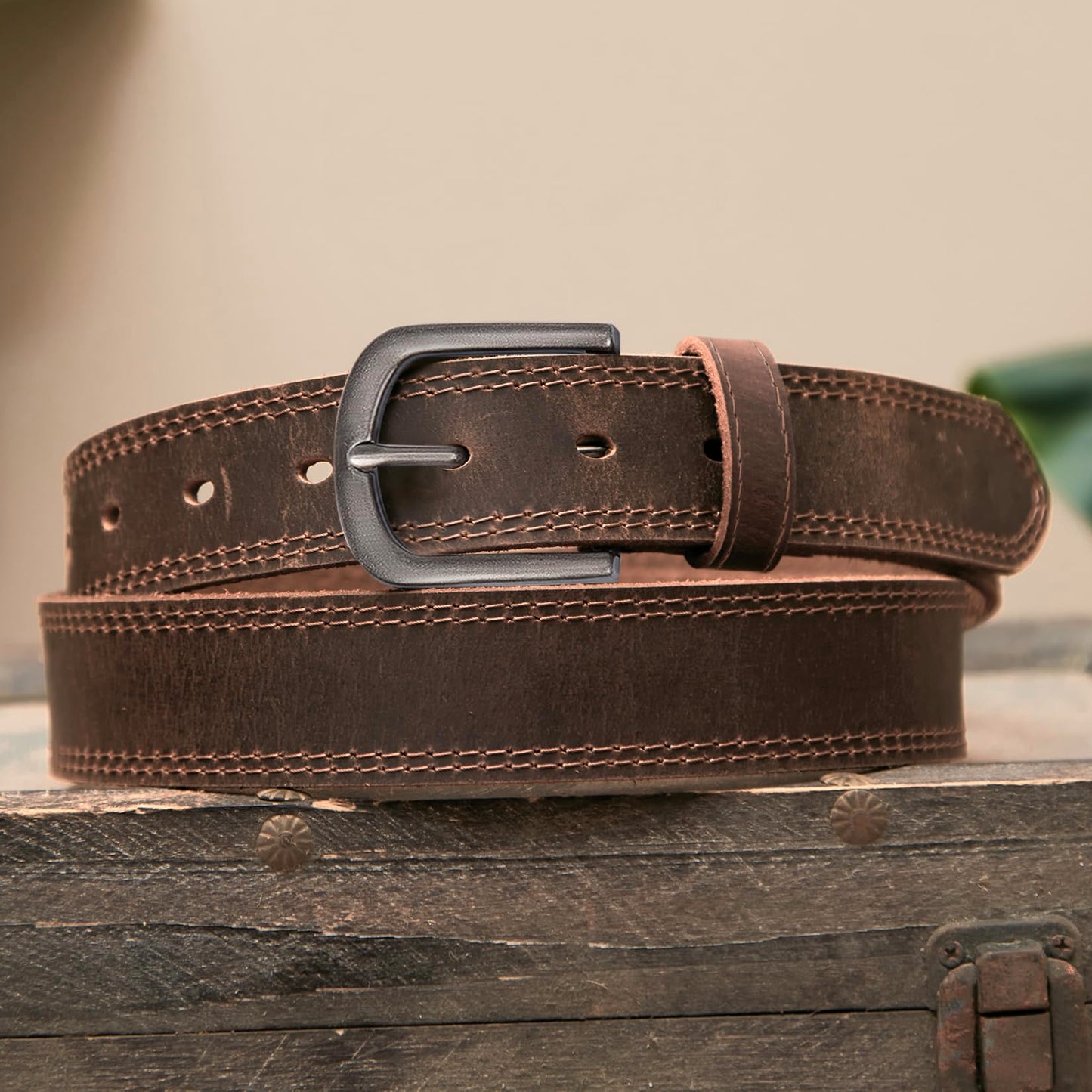 DENGFENGZHE Men's Full Grain Leather Belt for Everyday Casual Jeans, 1.5" Handmade Men Leather Belts with Gift Box (Bourbon Brown, 36)