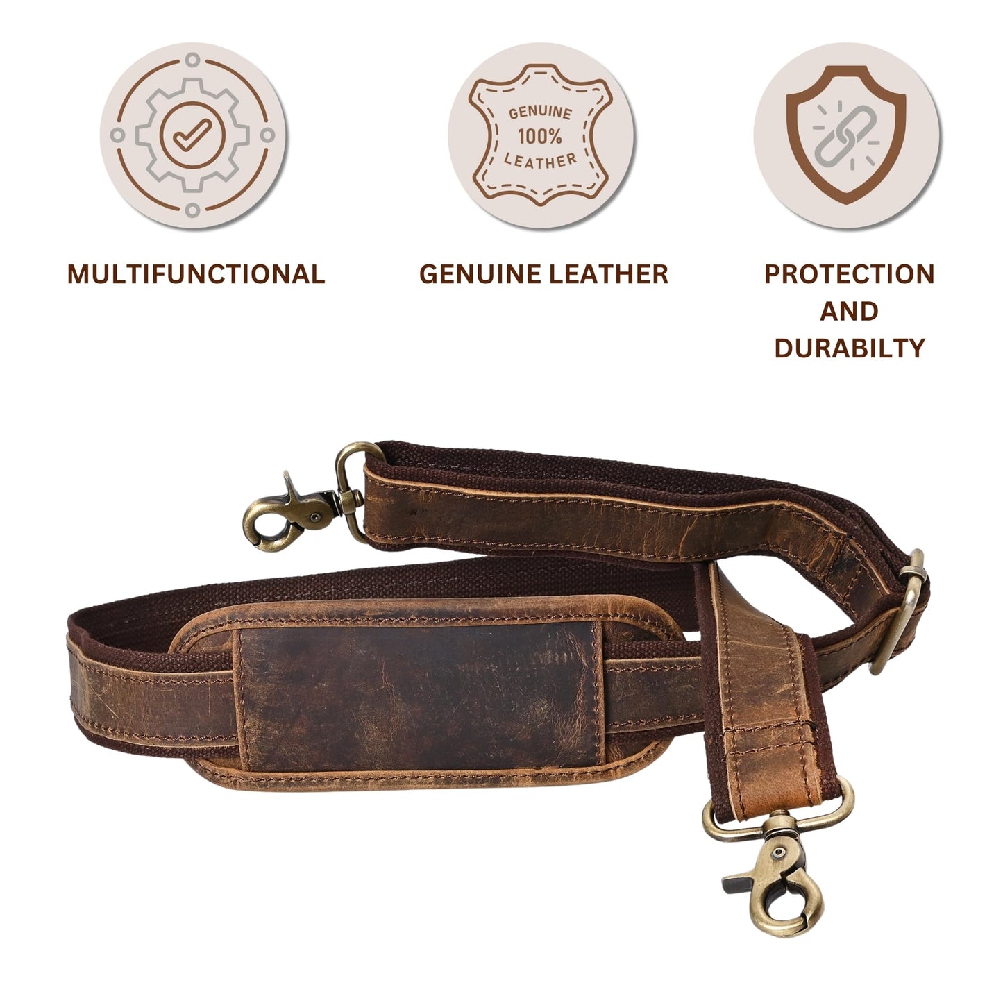 Autentico Premium Tan Leather Travel Bag Strap Adjustable Replacement Shoulder Strap Extra Wide Padded Design for Weekenders, Carry-Ons, Duffels Genuine Leather Comfort (Distress Brown)