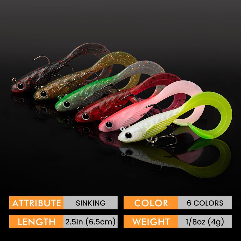 TRUSCEND Duramax Easy Catch TPE Soft Fishing Lures with BKK Hooks, Trembly Sinking and Vibrating Swim for More Bites, Pre-rigged Tear-Resistant Swimbaits for Bass, Trout, Crappie, Freshwater Saltwater