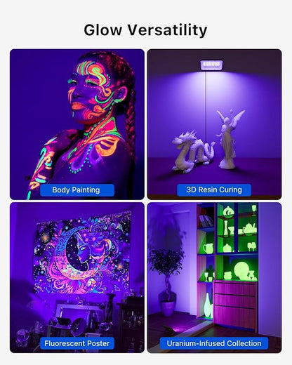 4 Pack 50W Halloween Blacklight Flood Lights Wired 120V IP66 Waterproof UV Led Black Lights for Holiday Decor, Skeleton, Bat, Witch, Body Paint, Glow Party, Purple Ambiance Lighting for Wall, Yard