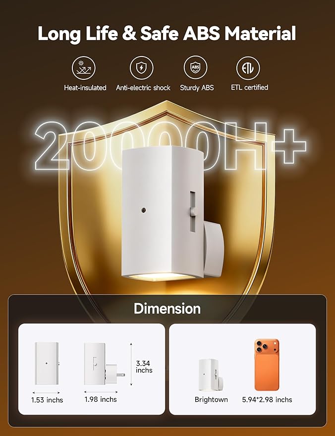 Brightown 2 Pack White Night Lights Plug into Wall, Modern Night Light with Rotating Plug, Dusk to Dawn Sensor, 0-100LM Stepless Dimming Aora Night Light for Hallway Bedroom Bathroom, Pure White