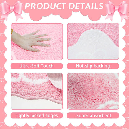 Mocsicka Pink Bow Bath Mat Cute Bow Bathroom Rug Super Soft Absorbent Bathroom Rugs Non Slip Bath Mat Machine Washable Rug for Bathrooms 20x32 inches (Pink, 50x80cm)