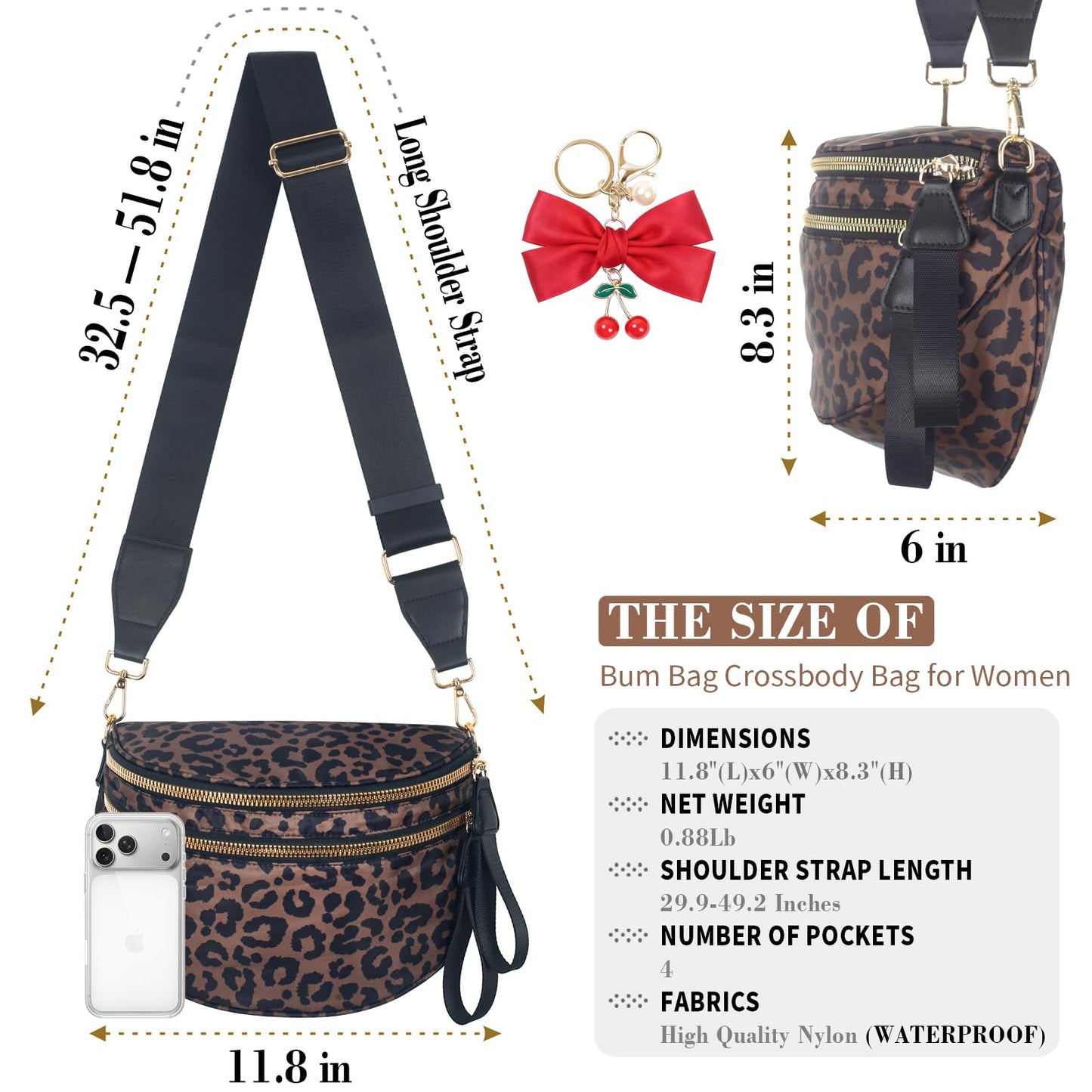 Bum Bag Crossbody Bag for Women | Spacious Bum Bags | Nylon Crossbody Fanny Packs | Leopard Purse Belt Wallet (Colour Bum Bag-Brown Leopard)