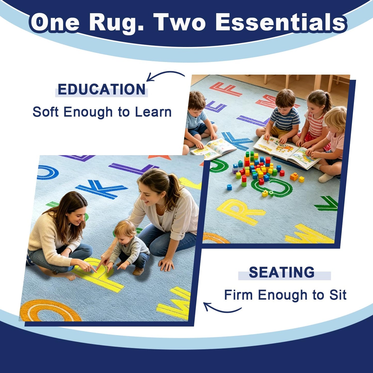 MAISONRINA Large Classroom Rug Elementary 13'x7'7'', Light Blue Alphabet Rug for Preschool Daycare Playroom, Circle Time Carpet Kids Educational Rugs for Library Kindergarten, Seats 28