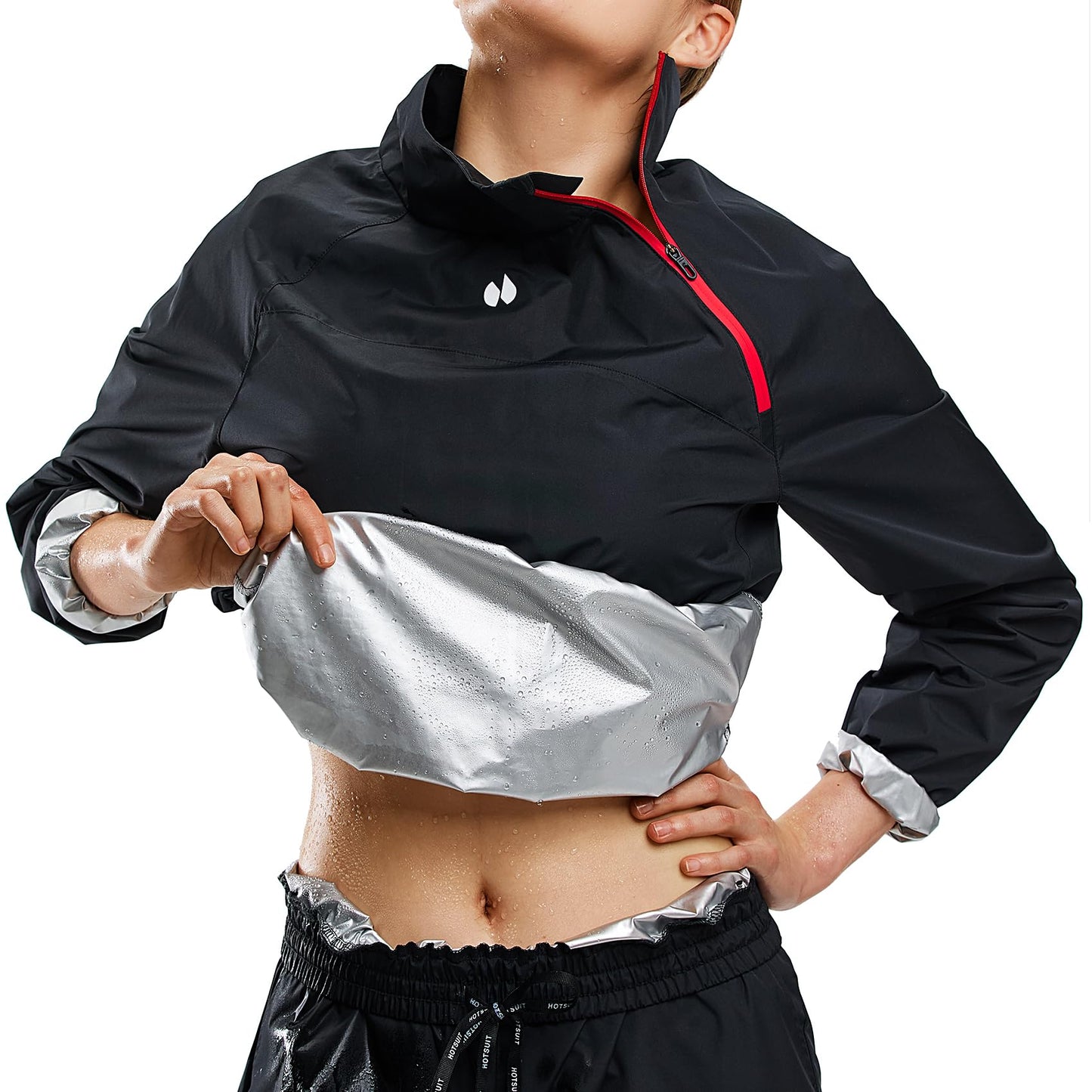 HOTSUIT Sauna Suit for Women Boxing Sauna Jacket Women Anti Rip Workout Sweat Suit for Gym, Black, L