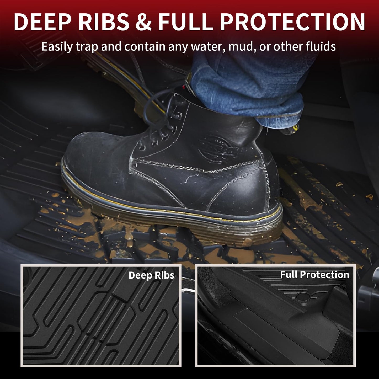 LASFIT Floor Mats for Ford F250 F350 F450 2017-2026 Crew Cab Front Bucket Seat|Rear W/Fold-Flat Storage All Weather Carpet Floor(Not fit Vinyl Floor) Super Duty TPE Car Floor Liner, 1st&2nd Row