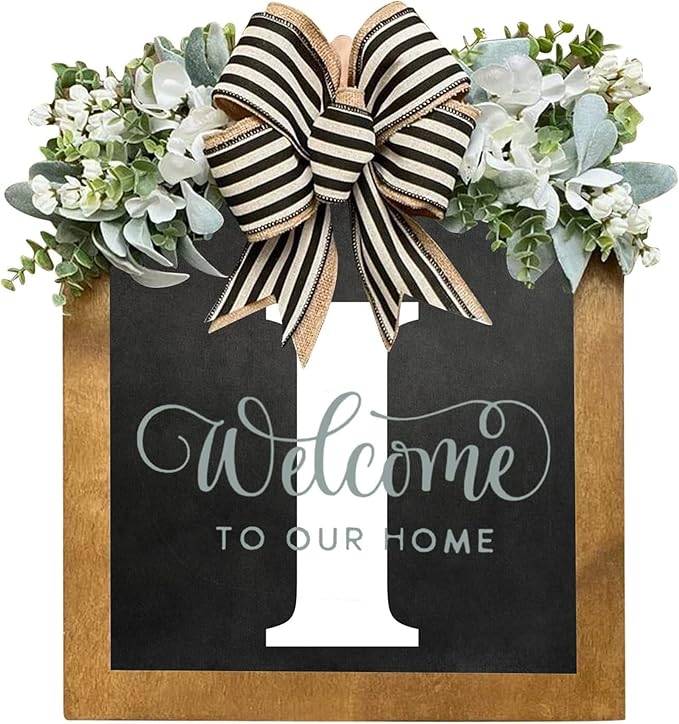 16'' Personalized Last Name Welcome Sign, Door Wreaths for Front Door Outside, Spring Wreath for Front Door Decor, Farmhouse New Home Gifts for Home (I)