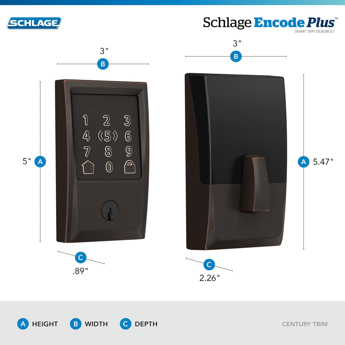 Schlage BE499WB CAM 619 Encode Plus WiFi Deadbolt Smart Lock, Keyless Entry Touchscreen Door Lock with Camelot Trim, Satin Nickel