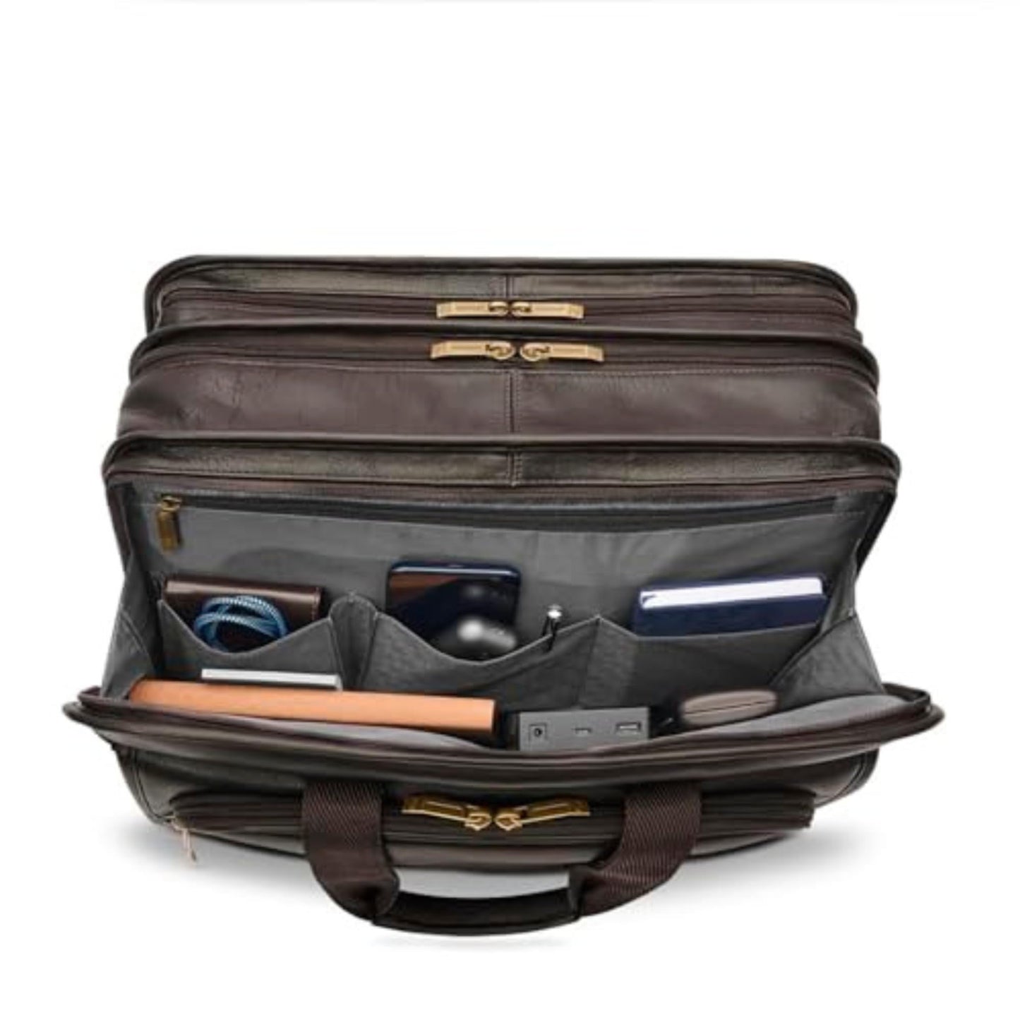 Solo New York Briefcase - Laptop Carrying Bag for Women & Men, Brief for Travel & Work, Padded Shoulder Strap, Premium Leather Body, Fits 15.6" Computer - Espresso
