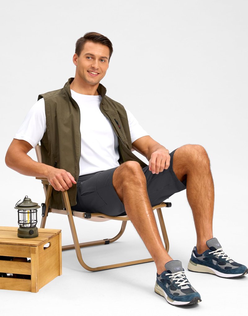 Pudolla Men's Hiking Shorts 11" Lightweight Cargo Work Shorts for Men Summer Travel Golf Casual Outdoor with 5 Pockets(Deep Grey Large)