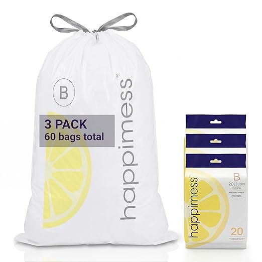 happimess 5.3 Gallon Drawstring Trash Bags, Lemon Scent, Heavy Duty MDPE Liners