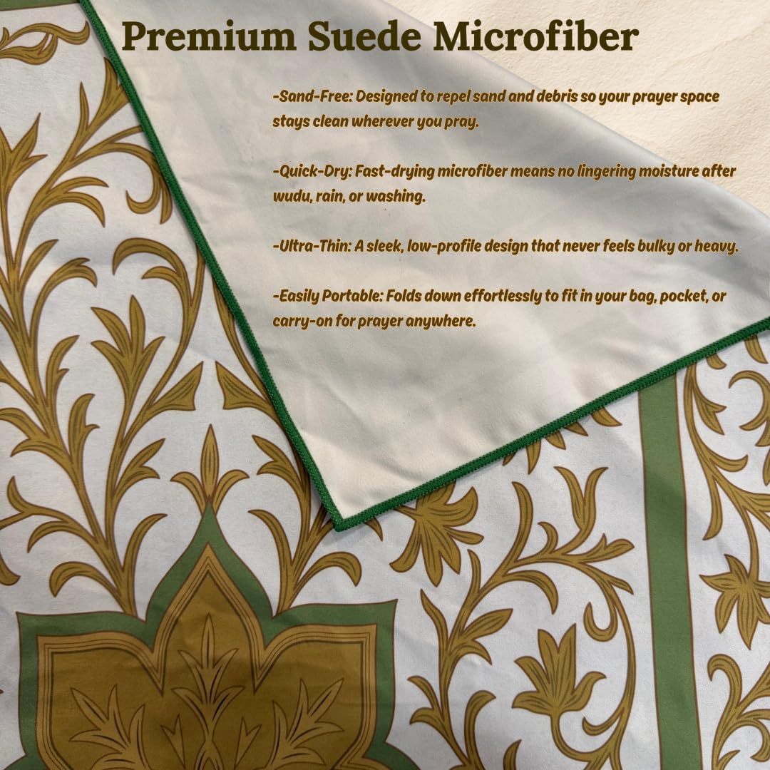The Anywhere Sajadah Portable Microfiber Suede Travel Prayer Mat, Foldable Pocket Sajjadah with Drawstring Pouch, Quick-Dry, Machine Washable, Lightweight Prayer Rug, Gift for Hajj, Umrah & Travel