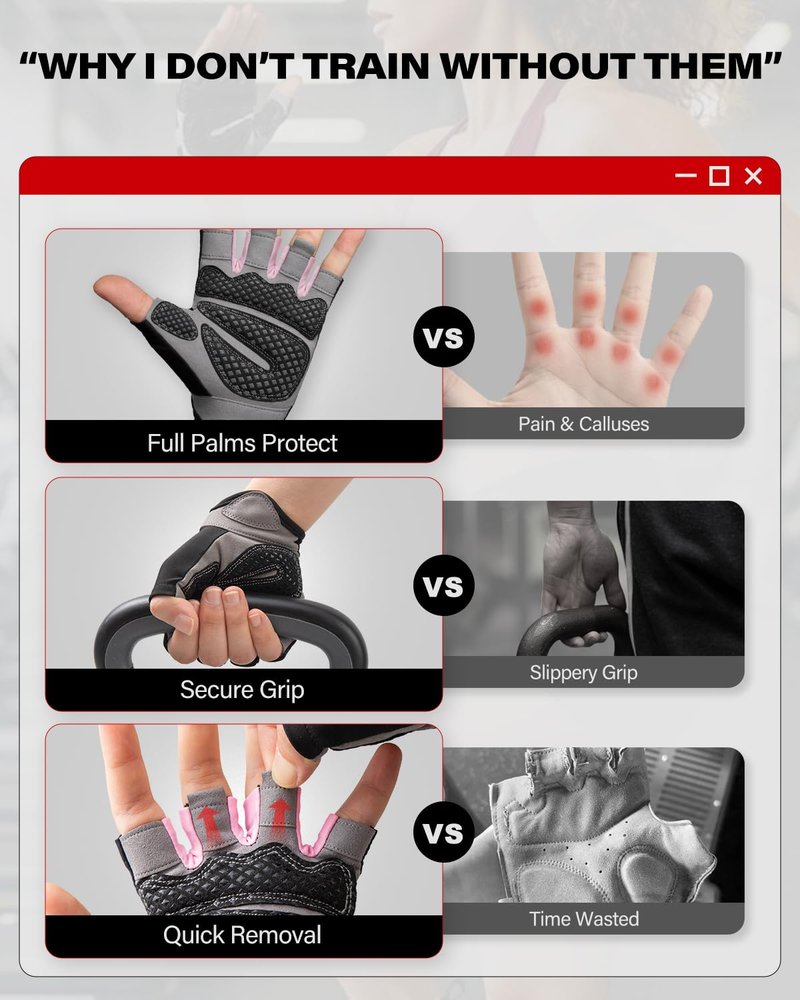 VINSGUIR Workout Gloves for Men and Women, Weight Lifting Gloves with Excellent Grip, Lightweight Gym Gloves for Weightlifting, Cycling, Exercise, Crosstraining, Pull ups, Fitness, Climbing and Rowing