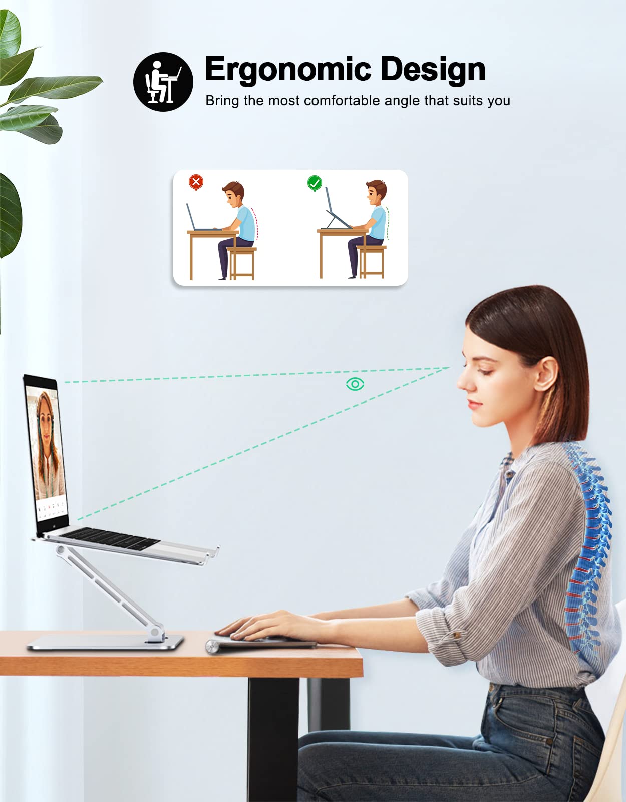 Foldable Laptop Stand, Height Adjustable Ergonomic Computer Stand for Desk, Aluminum Portable Laptop Riser Lecterns Holder Mount Compatible with MacBook Pro Air, HP, Dell 10-16"