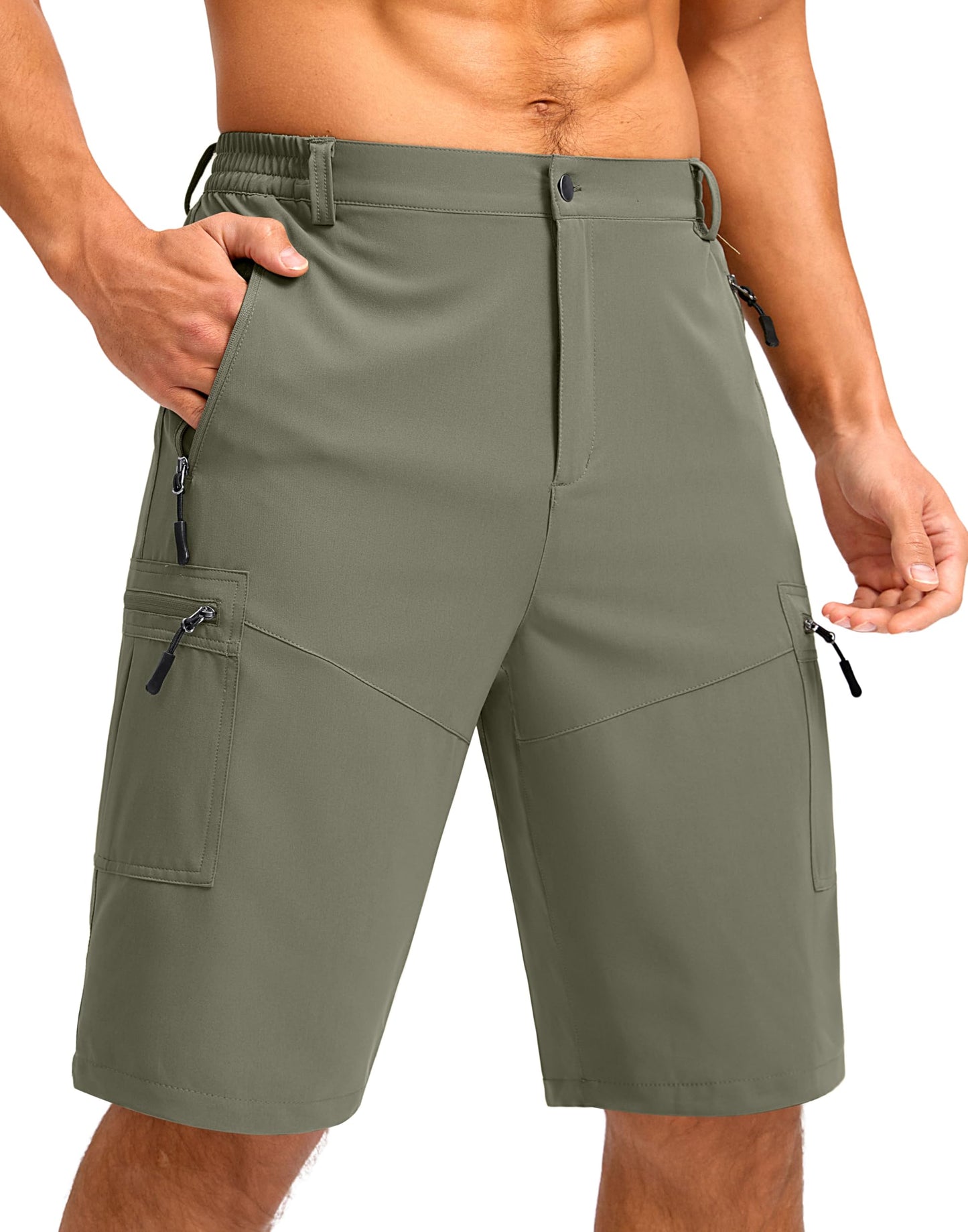 Pudolla Men's Hiking Shorts 11" Lightweight Cargo Work Shorts for Men Summer Travel Golf Casual Outdoor with 5 Pockets(Grey Sage Small)