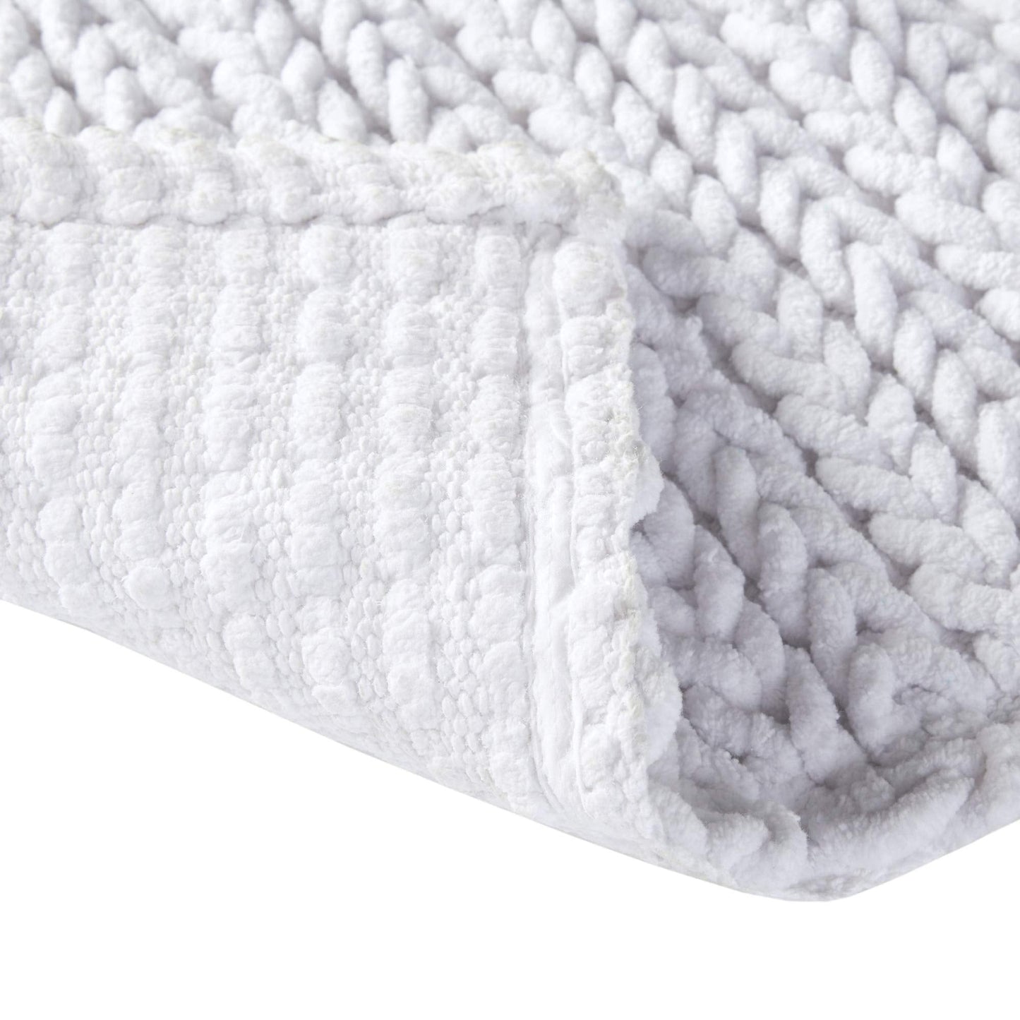 Madison Park Lasso 100% Cotton Chenille Chain Woven Stitch Bathroom Rug - Non Slip - Absorbent, Quick Dry Bath Mat, 17x24, White
