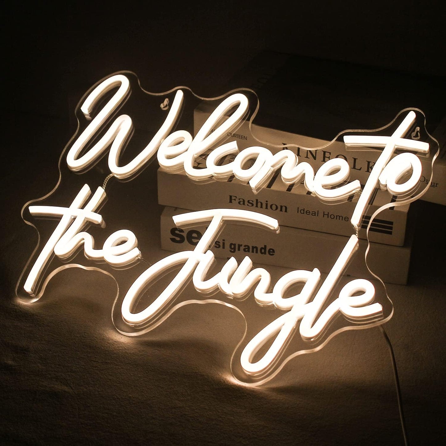 ineonlife Welcome to the Jungle Neon Sign Warm White Letter LED Neon Lights for Bedroom Wall Decor USB Powered Neon Signs for Room Decor Bar Party Wedding Engagement Wall Hanging Decoration