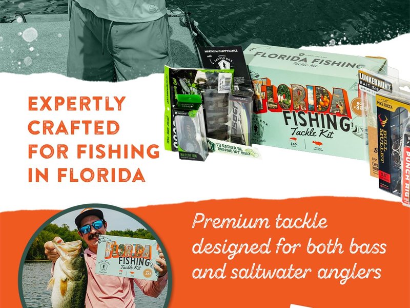 Mystery Tackle Box Florida Elite Fishing Kit – 7-9 Freshwater & Inshore Saltwater Baits for Bass, Snook, Redfish & More – Includes Exclusive Florida Decal