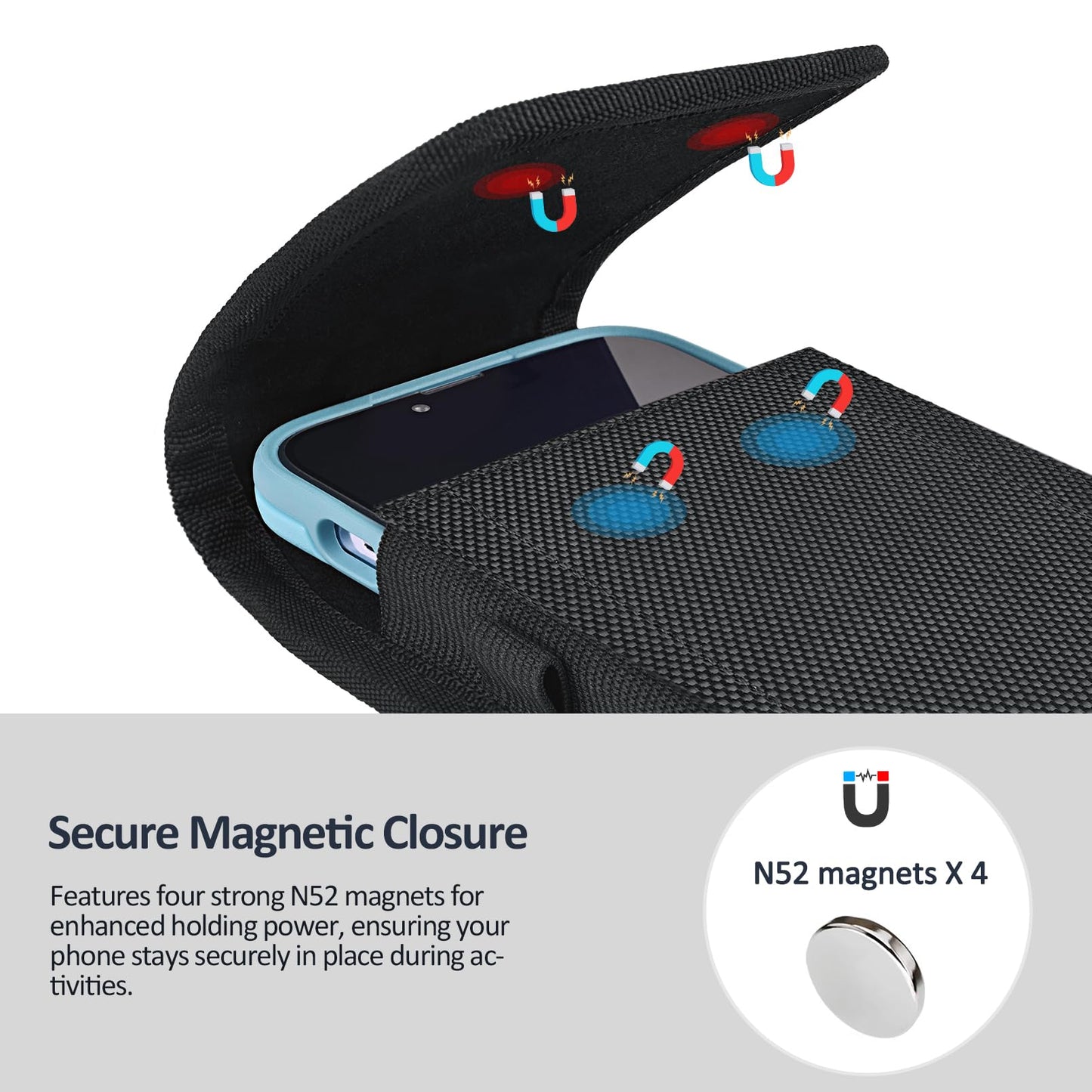 ACCKUO Phone Holster for Belt with Metal Clip and Magnetic Closure Compatible with iPhone 17 Pro Max, Galaxy S26/S25/S24/S23/S22/S21/S20 Ultra A17 A16 A26 A36 for Everyday Protection, XL-Black