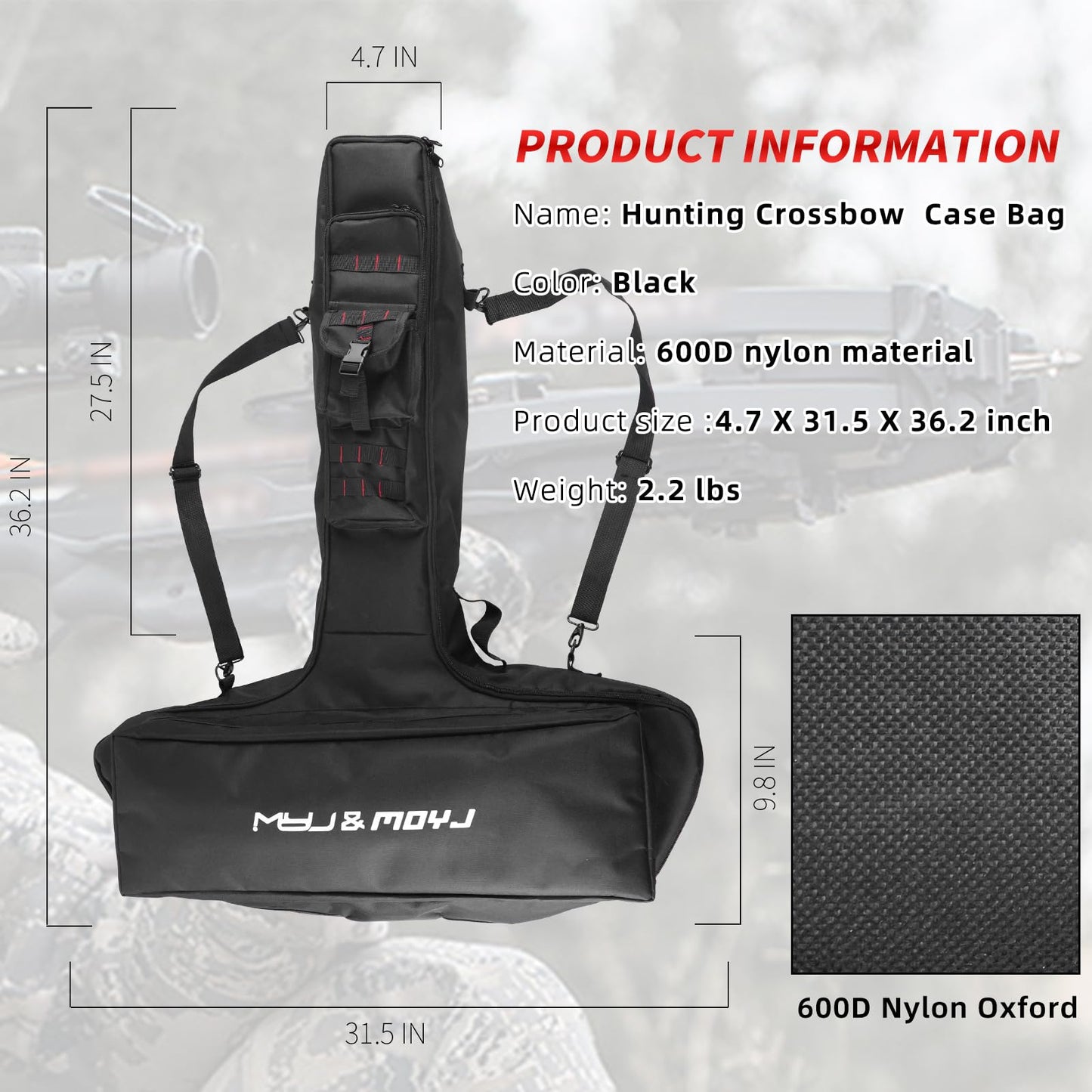 MOYJ Crossbow Case Multiple Pockets Soft Large Capacity T shape Cross bow Bag Outdoor Hunting Backpack Straps Adjustable Storage Crossbow Bag
