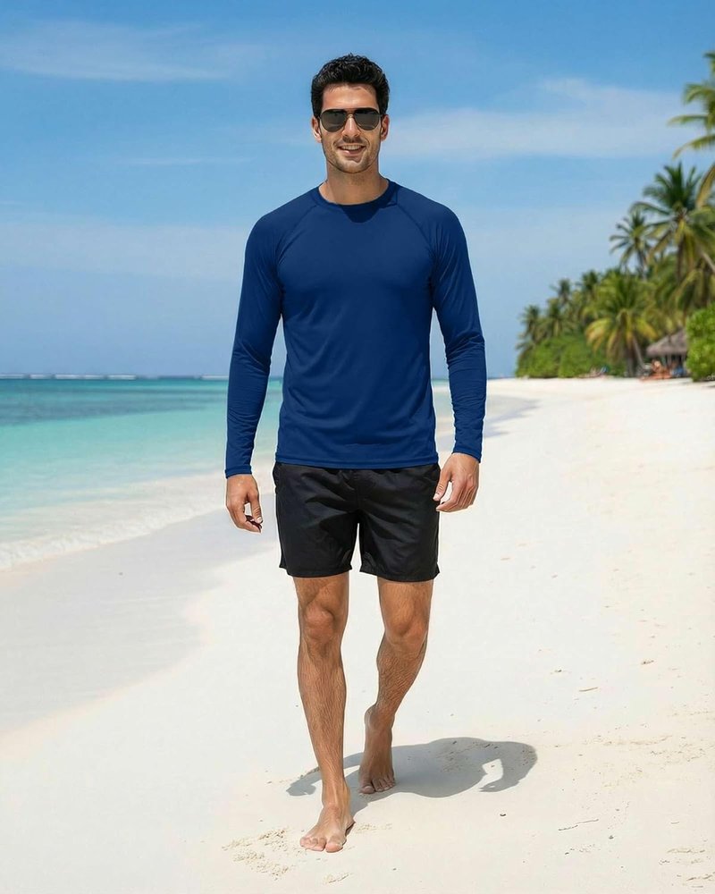 Real Essentials Men's Long Sleeve Rash Guard Shirt - UPF 50+ UV Sun Protection | Quick Dry, Big & Tall