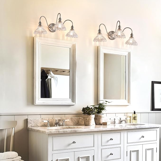 3-Light Brushed Nickel Bathroom Vanity Light Fixtures Vintage Bathroom Light Vanity Lighting Fixtures for Living Room Over Mirror