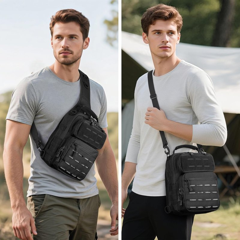 HUNTVP Tactical Sling Bag for Men - Concealed Carry Crossbody Backpack with Holster & Accessory Slots | Black