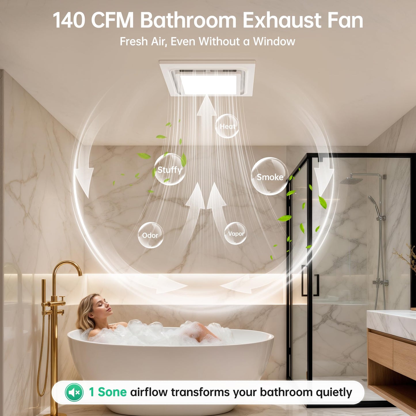 VallisCo 12 Inch Bathroom Exhaust Fan with Light, 110 CFM 1.0 Sone Ultra Quiet Ceiling Ventilation Fan, 3-Color Adjustable LED 1200 LM, Energy Efficient, 4" Duct & 10" x 10" Cutout, 12 Inch Panel Size
