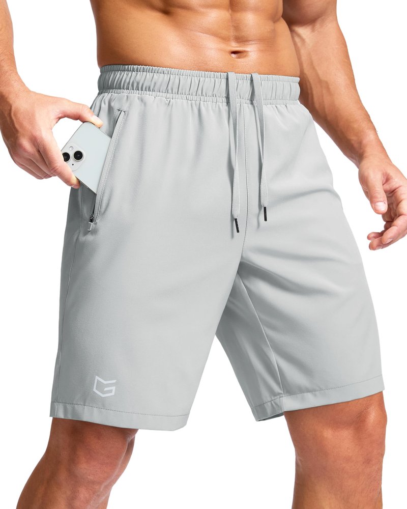 G Gradual Men's Athletic Running Shorts with Zipper Pockets Quick Dry 7"/ 5"/ 9" Workout Gym Shorts for Basketball Hiking(Platinum Grey,9S)