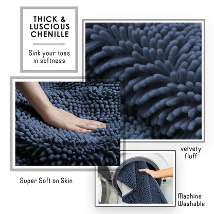 Hearth & Harbor Bathroom Rugs, Chenille Bath Mat - Machine Washable Bath Mats for Bathroom Non-Slip Backing Rubber, Quick Dry Bathroom Mat