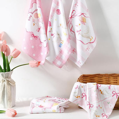 Breling Set of 6 Silly Goose Kitchen Towels Funny Goose Dish Towel Decor Pink