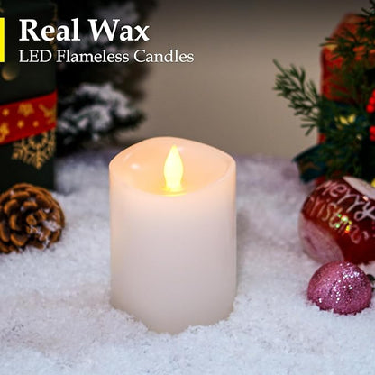 Flameless Candles with Flickering Flame & Remote Timer - 3×4'' Battery Operated LED Pillar Candles,Realistic Fake Candles for seasonl/Christmas/Wedding Decor (White, 1-Pack)