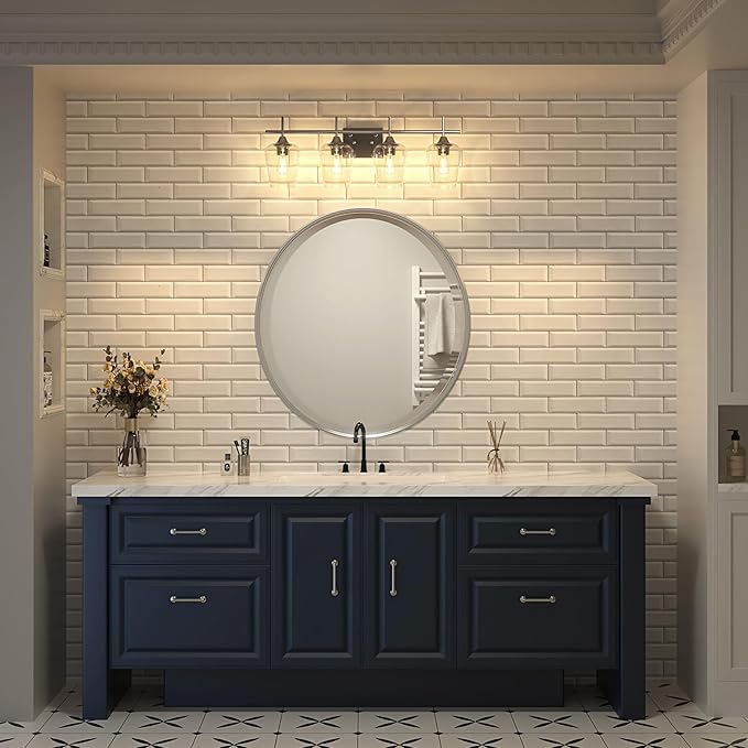VONLUCE Bathroom Vanity Light, 4 Light Bathroom Light Fixture Over Mirror, Bathroom Wall Lamp with Clear Glass, Modern Vanity Lighting for Bathroom, Bedroom, Hallway, Brushed Nickel, ETL Certificated
