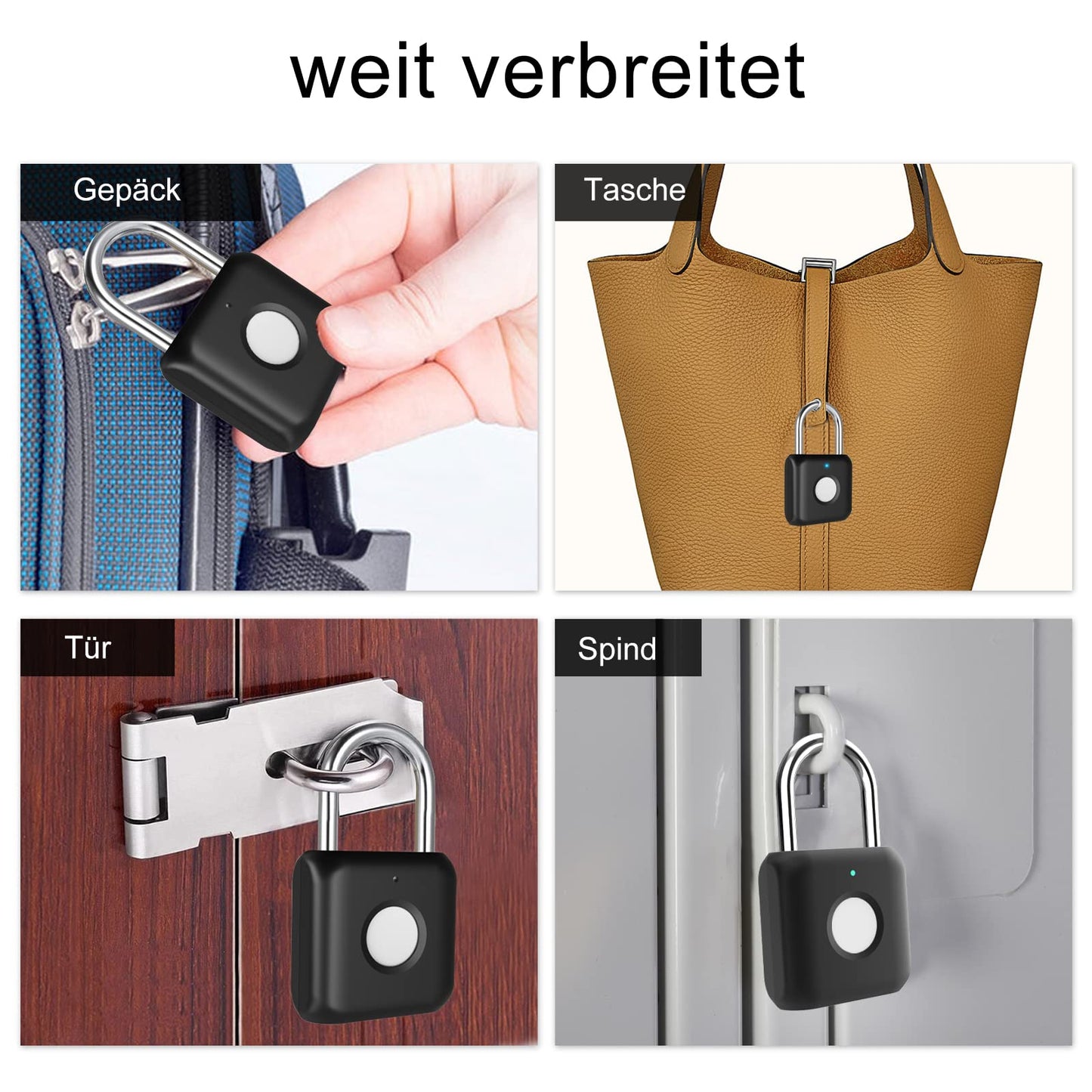 Fingerprint Padlock Phone Watch App Gym Locker Lock: Keyless Padlock eLinkSmart Combination Lock - Black Metal Bluetooth Remote Padlock for Locker Backpack Suitcase Luggage