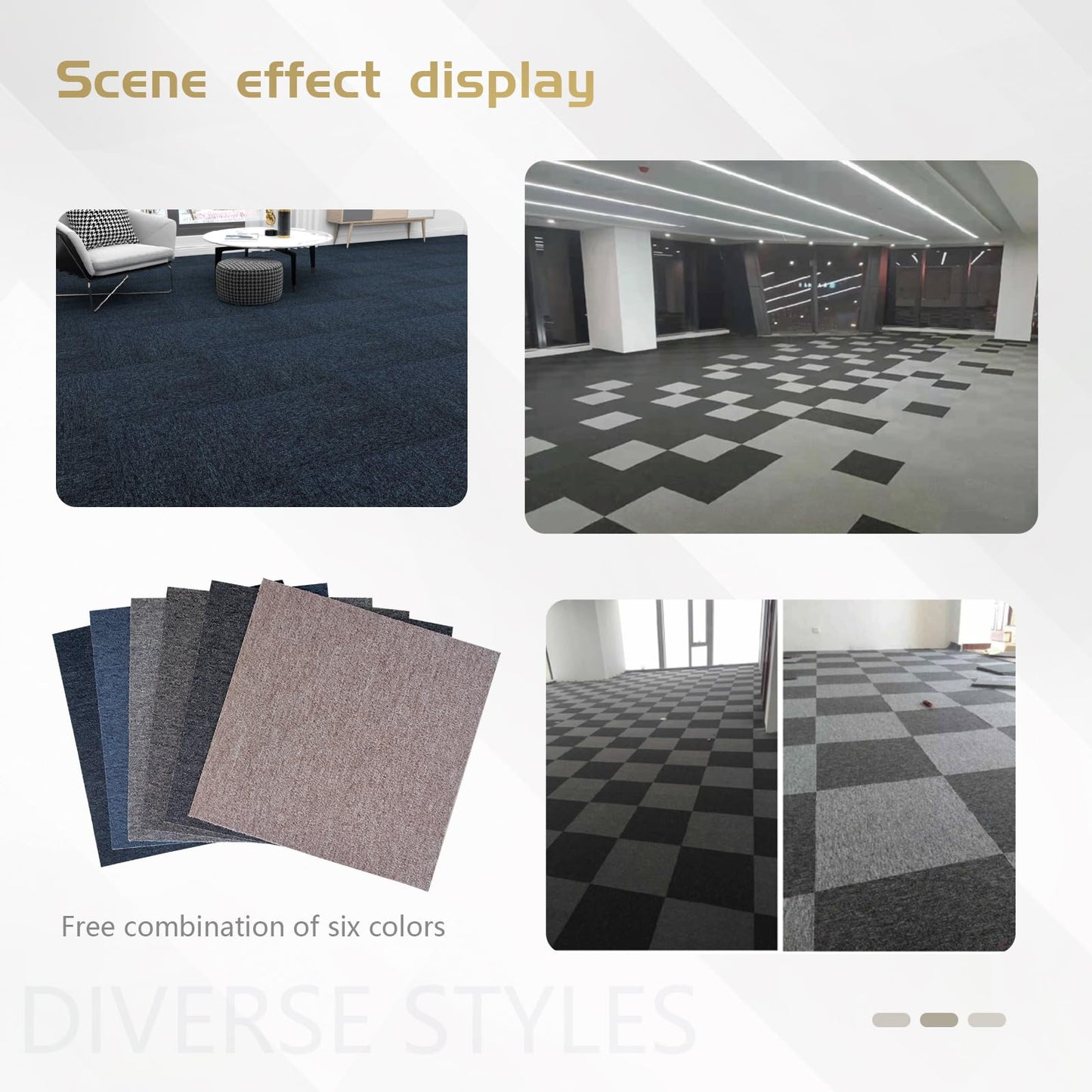 Carpet Tiles 20x20 Inch - Non-Slip Soft Square Flooring with FlexLok Tabs for Easy DIY Installation - Durable Office, Garage, Gym & Basement Floor Cover (Brown 32, suse 09)
