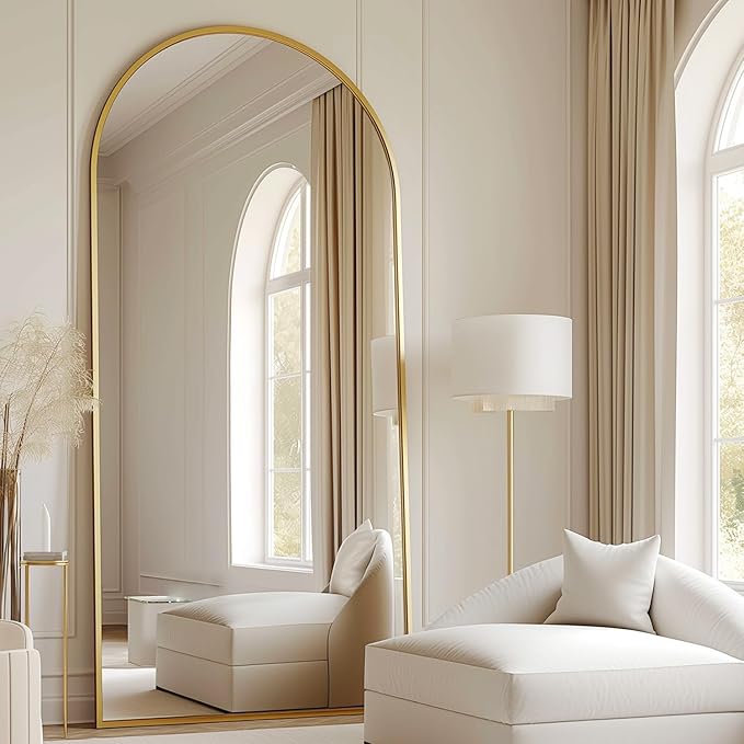 Arched Full Length Mirror, 70"x26" Free Standing Floor Mirror, Modern Full Body Mirrors with Stand, Wall Mirrors with Aluminum Alloy Frame for Bedroom,Living Room, Gold