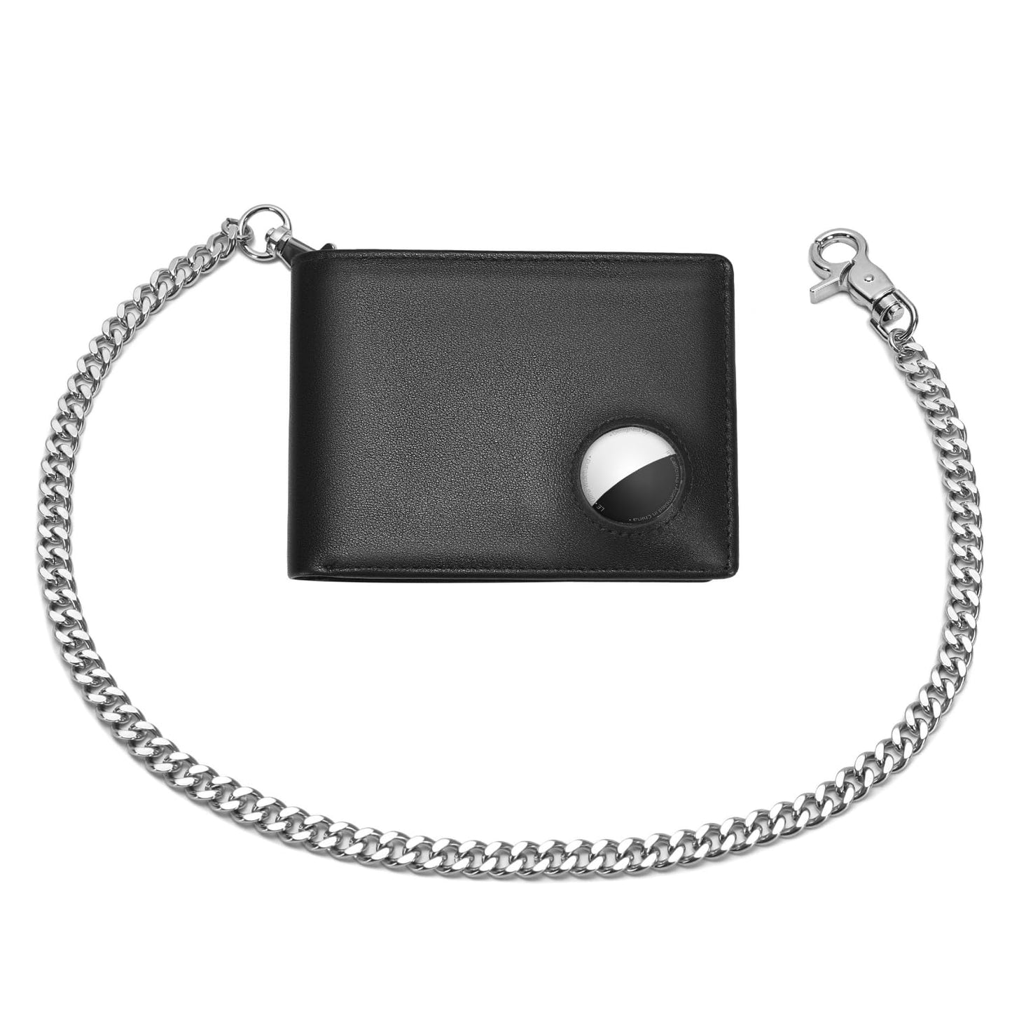 KLOMORE AirTag Chain Wallets for Men (Airtag Not Included), Sleek and Slim, RFID Blocking Genuine Leather Bifold Mens Wallet Includes ID Window Credit Card Holder with Sturdy Chain