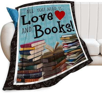 Book Blanket Decor Gifts for Book Lover, Flannel Fleece Fuzzy Reading Throw Blanket, Soft Warm Cozy Plush Books Blankets for Bed Couch Living Room Stuff Decoration for Kids Adult 50"x40"