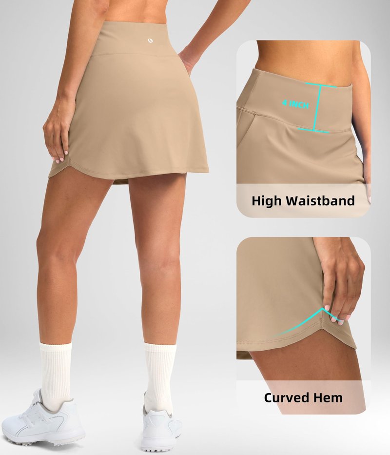 SANTINY 16" Skorts for Women with 4 Pockets High Waisted Stretchy Pickleball Casual Tennis Skirt Athletic Golf Skort(Light Khaki_S)