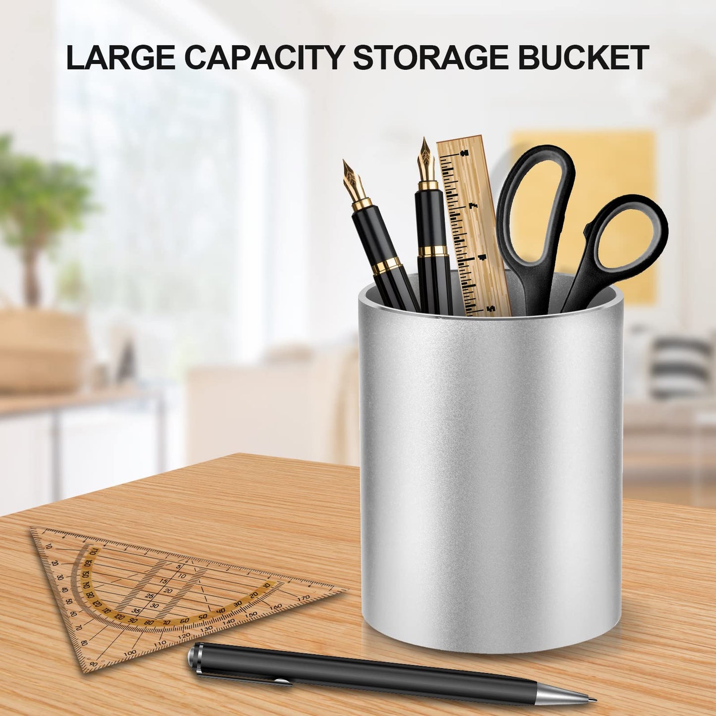 Dopaka Pen Holder Pencil Holder for Desk, Metal desk pen holder, Makeup Brush Holder, pencil cup, pen organizer for desk, for Office, School, Home, and Kids 3.9×3.14inch（Silver）