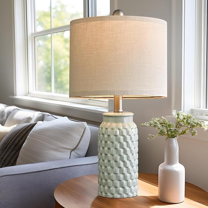 20.5 inches Modern Ceramic Green Bedside Lamp Set of 2 for Bedroom Decor Farmhouse Table Lamp for Living Room Office Dorm