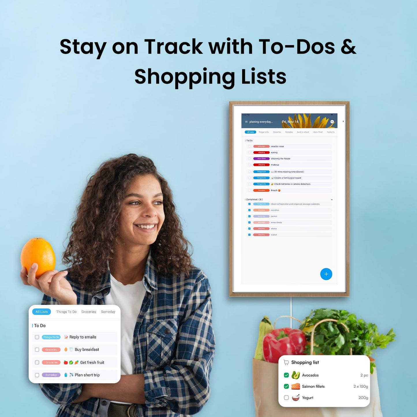 Apolosign 21.5-inch Digital Calendar : Dual Mode Smart Wall Planner, No Subscription, Install Apps, Sync Calendars, Electronic Touchscreen Interactive Display for Family Schedules, Chore Chart (Teak)