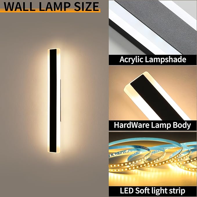 Mikeru 2Pack 39.3inch Outdoor Wall Light Fixtures, 3000/4500/6000K 3 Color Modern Black Linear Wall Lights Front Porch Light Wall Mounted Led Lighting for Basement, Shop,Garage Non-Dimmable