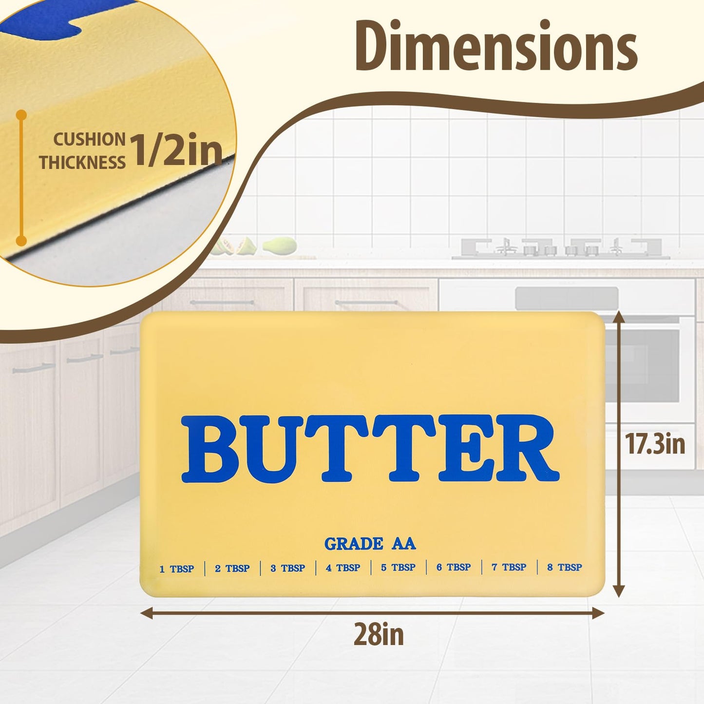 MSJGA Butter Rug Kitchen Rugs for Floor Cushioned Anti-Fatigue Mat 17.3"x28" Non-Slip Standing Desk Mat Comfort Floor Mats for House Sink Office Laundry
