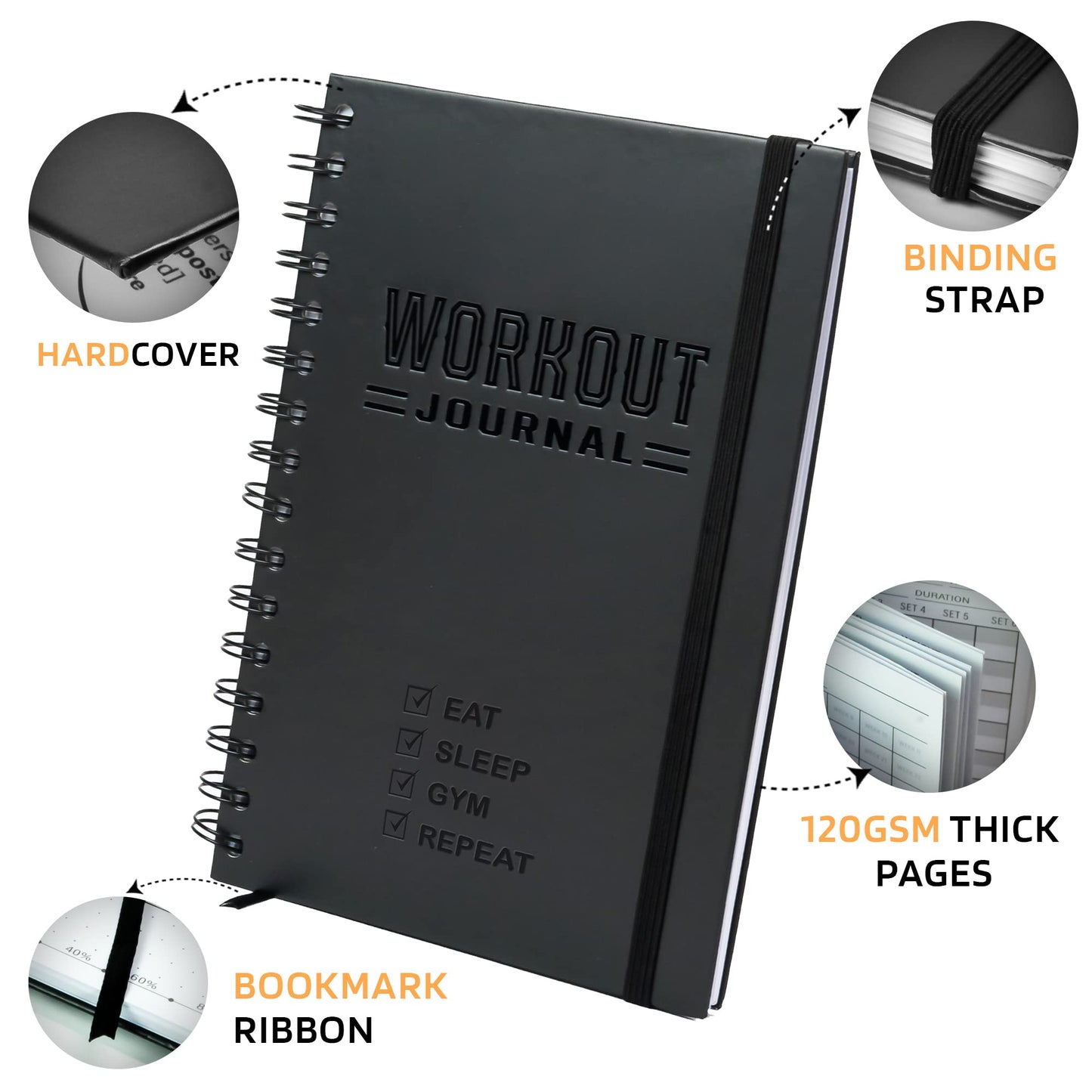 Nextnoid Hardcover Fitness Planner Workout Journal for Men & Women - A5 Sturdy Fitness Log Book to Track Gym & Home Workouts - Separately Packaged 2 Pieces