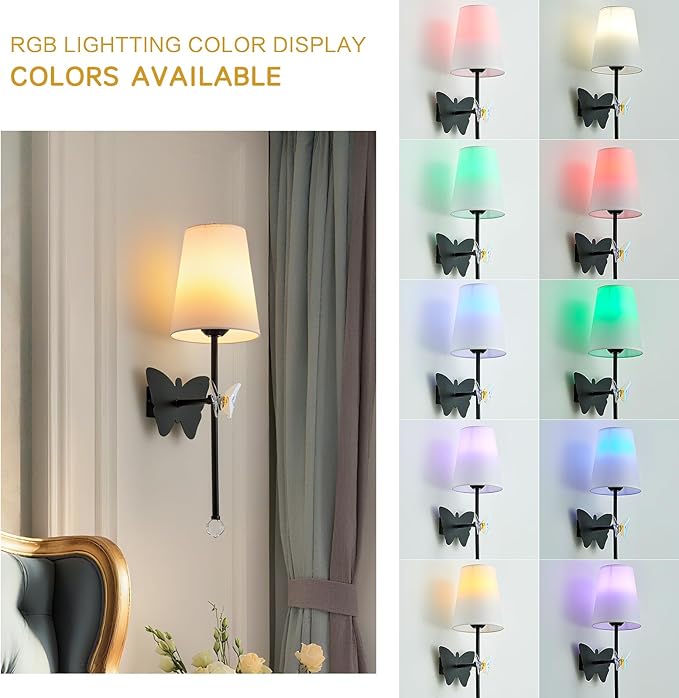 Battery Operated Wall Sconces,Rechargeable Wall Lights with Butterfly Crystal Decorative Sconces,Cordless Battery Sconce Indoor Wall Lamps for Bedroom Living Room Hallway Stairs Black 1 Pack
