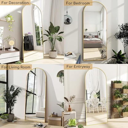 Arched Floor Mirror, 58 "x 18" Full Length Mirror Wall Mirrors Hanging or Leaning Arched-Top Full Body Mirrors with Stand for Bedroom, Dressing Room, Gold