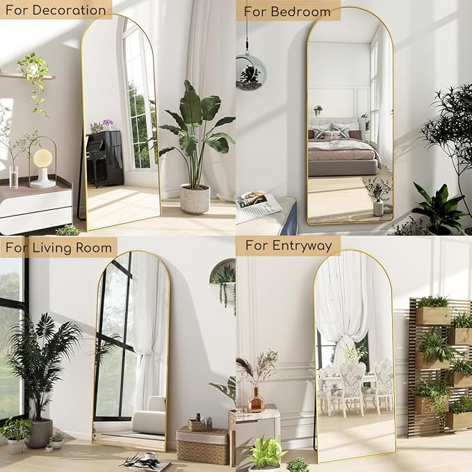 Arched Full Length Mirror, 70"x26" Free Standing Floor Mirror, Modern Full Body Mirrors with Stand, Wall Mirrors with Aluminum Alloy Frame for Bedroom,Living Room, Gold