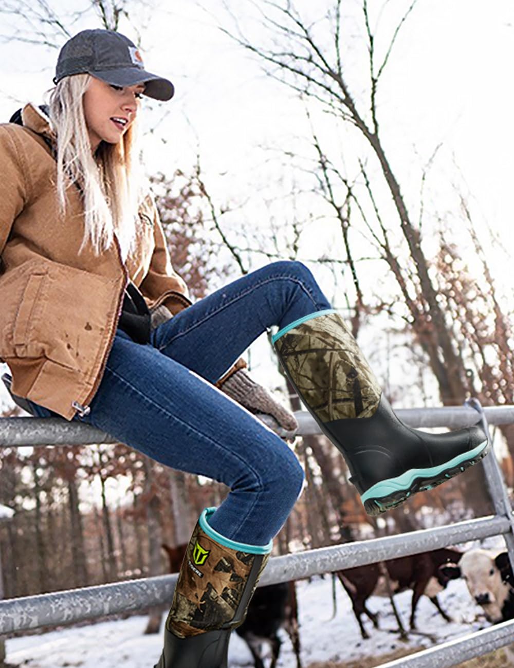 TIDEWE Hunting Boot for Women, Insulated Waterproof Sturdy Women's Hunting Boot, 6mm Neoprene and Rubber Outdoor Boot Next Camo G2（Green Size 8）
