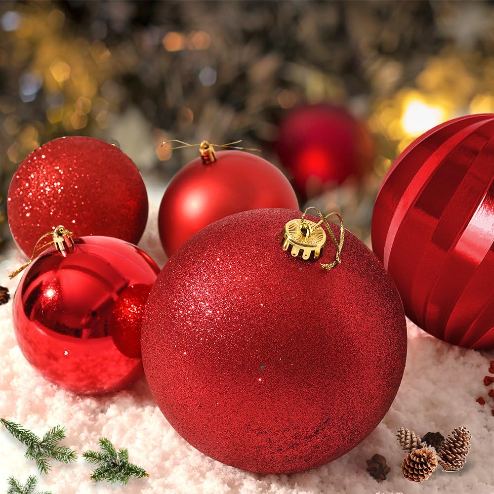 Benjia Extra Large Size Outdoor Christmas Ornaments, Oversized Huge Big Shatterproof Xmas Christmas Plastic Balls for Outside Lawn Yard Tree Hanging Decorations (6"/150mm, Red, 6 Packs)
